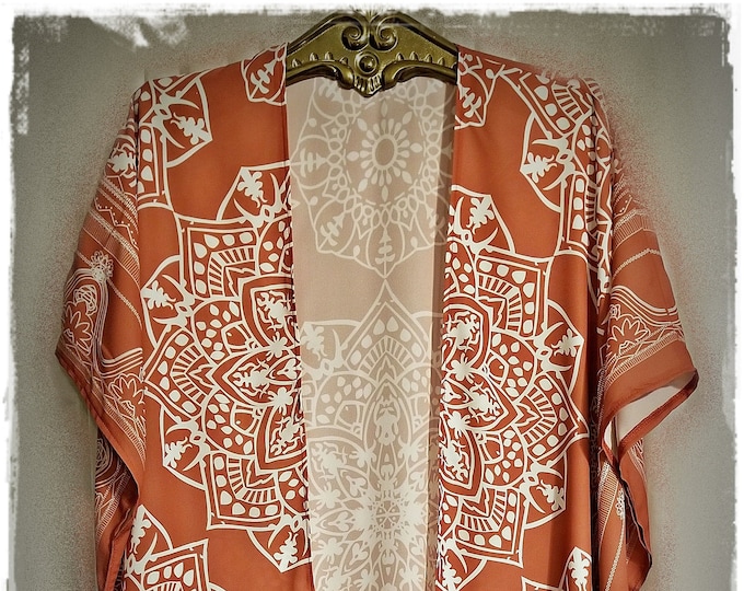 SALE! MANDALA FESTIVAL Kimono - Hippie-Chic Haori, Stylish Tribal Beach Pool Coverup, Boho-Chic Summertime Ruana, Gypsy Soul Robe  [K-2147]