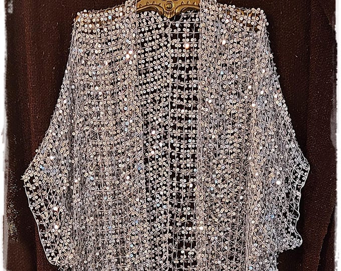 SPARKLING SILVER SEQUINED Kimono!  Stunning Super Bling Hippie Cloak, Spectacular Gypsy Festival Wrap, Glittering Party Coat [K2656]