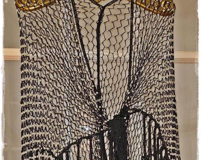 SILVER BEADED Fishnet CROCHET Boho Shawl - Sparkling Hippie Cloak, Bling Fringed Gypsy Festival Cape, Concert/Party/Costume Wrap [SH2522]