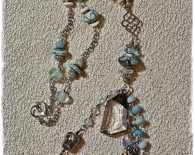 BOHO-CHIC EXOTIC Lampwork Beaded Necklace - Rustic Bohemian Artisan Jewelry/Trendy Mix of Diverse Components/Long Hand-Beaded Wearable Art