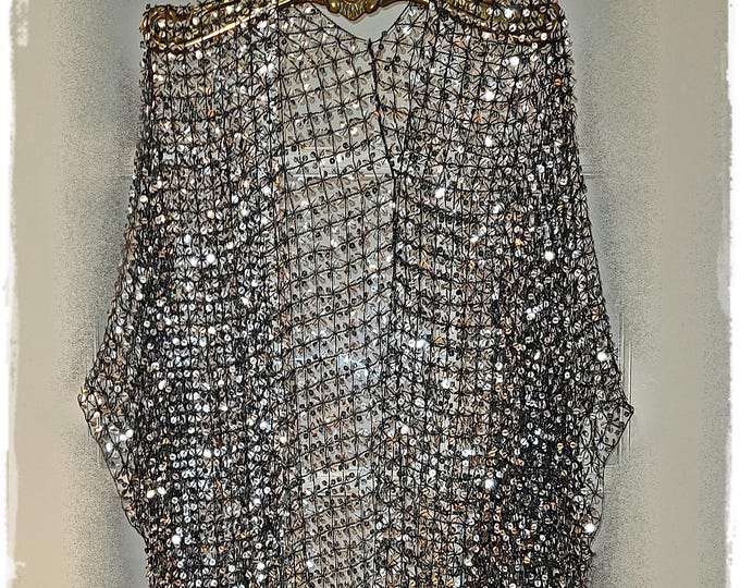 SPARKLING SILVER SEQUINED Kimono!  Stunning Super Bling Hippie Cloak, Spectacular Gypsy Festival Wrap, Glittering Party Coat [K2654]