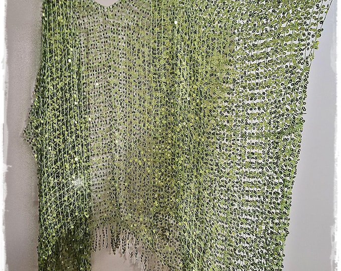 Spring Green! SPARKLING SEQUINED KIMONO!  Stunning Super Bling Hippie Cloak, Spectacular Gypsy Festival Wrap, Glittering Party Coat [K2619]
