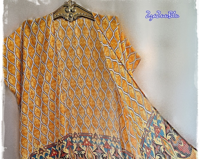 SALE! GAUZY COTTON Abstract Kimono - Golden Flowing Hippie-Chic Haori, Pretty Boho Ruana, Springtime Coverup, Gypsy Soul Robe  [K2225]