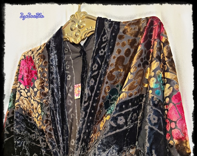 HIPPIE CHIC Piano-Scarf Fringed SHAWL - Boho Cloak, Burnout Velvet Colorful Gypsy-Chic Party Cape, Festival Wrap Stevie-Style [SH2521]