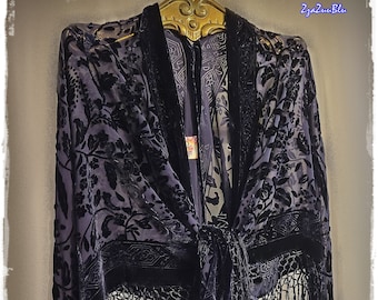 XL HIPPIE CHIC Piano-Scarf Shawl - Indigo Blue Boho Burnout Velvet Gypsy-Chic Party Cape, Hippie-Style Velvet Festival Wrap [SH2628]