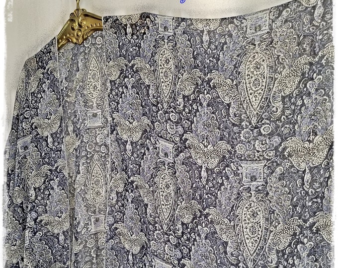 INK-BLUE PAISLEY Chiffon Kimono - Flowing Hippie-Chic Haori, Sheer Beach Pool Coverup Ruana, Gypsy Soul Robe, Sexy Lingerie  [K-2159]