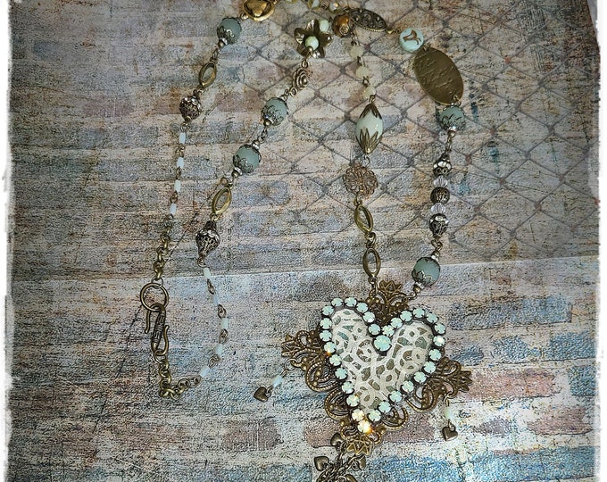 ASSEMBLAGE 'HEARTISAN' Artwear - Vintage-Style Handmade Necklace/Exquisite European Beads & Gemstones/Long Boho-Gypsy-Style Jewelry - No.5