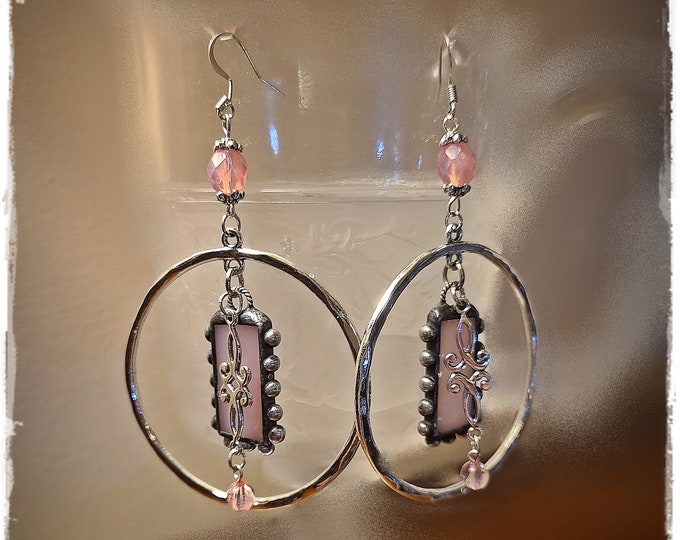 EXQUISITE STAINED-GLASS Drop/Hoop Earrings - Gypsy-Style Artisan-Made Beaded Ear Art, Festival-Ready Hippie-Chic Earrings