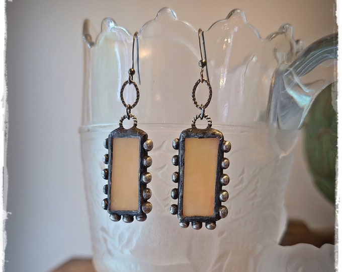 TANGERINE CREAM Stained-Glass Drop Earrings - Hippie Chic Artisan-Made Beaded Gypsy Ear Art, Festival-Ready Bohemian Earrings, Wearable Art
