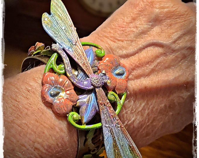 Have You Ever Just Wanted to STAND OUT???  You Can!  Whimsical Hand-Painted Dragonfly Brass Cuff Bracelet – Bohemian Wearable Art