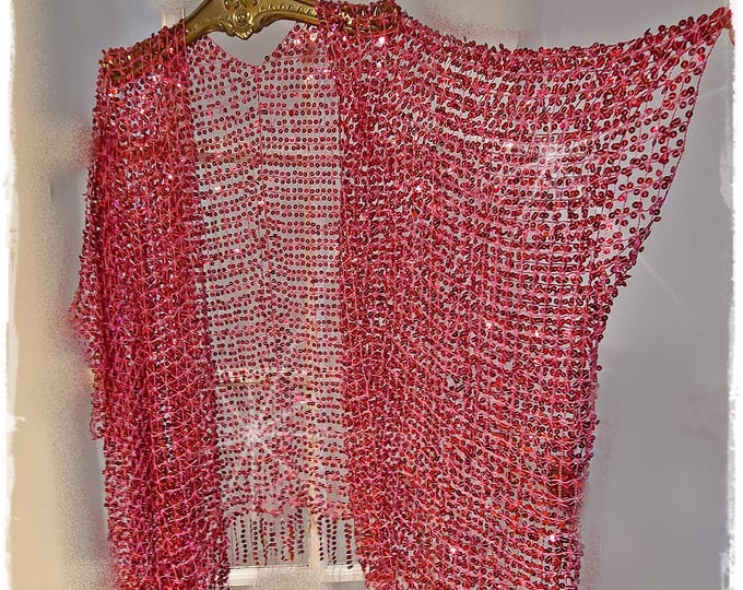 SPARKLING ROSE-PINK Sequin Kimono!  Stunning Super Bling Hippie Cloak, Spectacular Gypsy Festival Wrap, Glittering Party Coat [K2530]