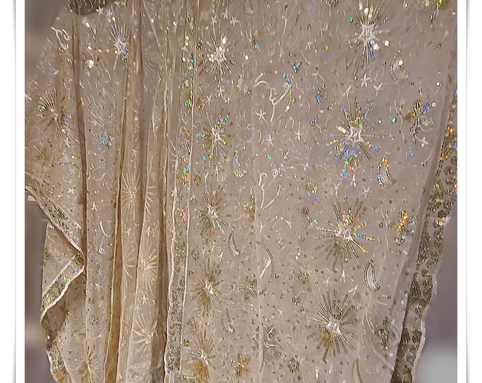 DAZZLING CELESTIAL KIMONO!  Super Bling Sparkling Hippie Cloak, Brilliant Embroidered Gypsy Festival Wrap, Glittery Party Coat [K2662]