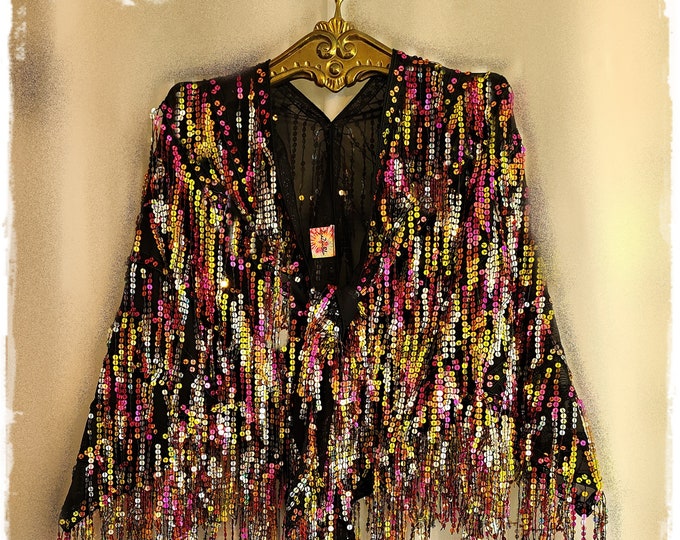 DAZZLING CONCERT SHAWL!  Super Bling Sparkling Hippie Cloak, X L Gypsy Festival Wrap, Glittery Stevie Party Cape [SH2374]