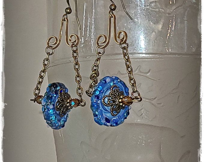 AMAZING ARTISAN-MADE Chandelier Earrings - Lampwork Beads & Czech Glass, Bohemian Dangle Drops, Gypsy EarArt, Beaded Boho Earrings