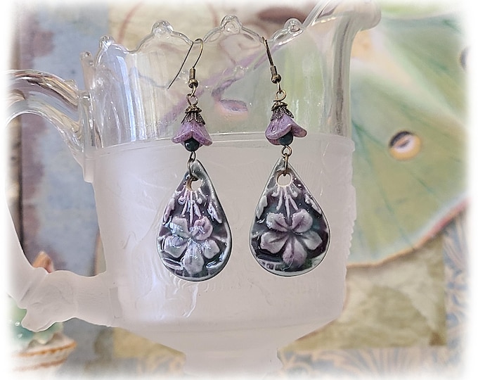 TOPANGA CANYON COLLECTION "c.1969" - Trippy Hippie-Chic Dangle Porcelain Earrings, Bohemian Ceramic EarArt [TCC26-07]