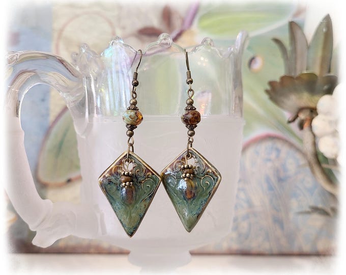 TOPANGA CANYON COLLECTION "c.1969" - Trippy Hippie-Chic Dangle Porcelain Earrings, Bohemian Ceramic EarArt [TCC26-19]