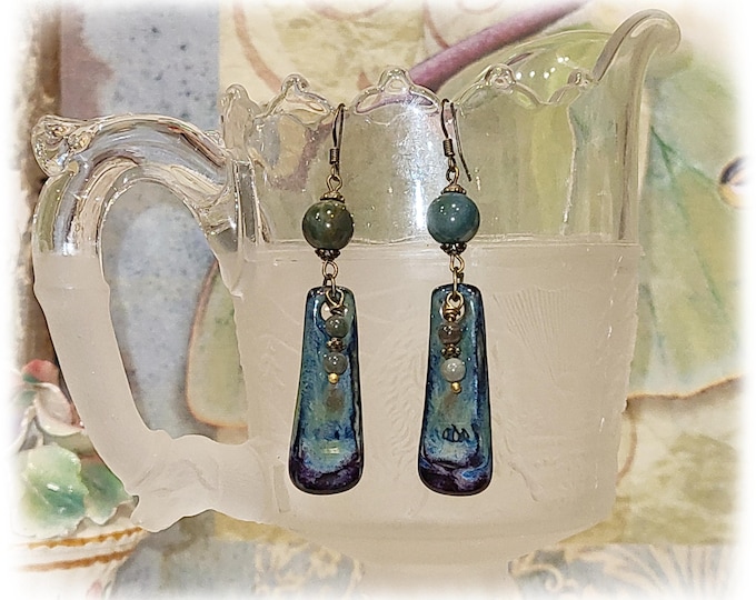 TOPANGA CANYON COLLECTION "c.1969" - Trippy Hippie-Chic Dangle Porcelain Earrings, Bohemian Ceramic EarArt [TCC26-10]
