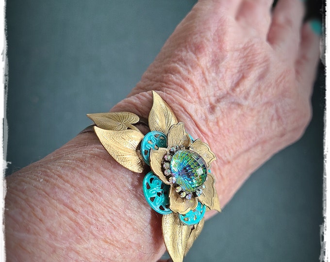 Have You Ever Just Wanted to STAND OUT???  You Can!  Nature Inspired Brass Cuff Bracelet – Bohemian Miriam Haskell Stamping