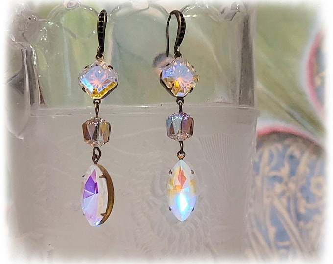 SUPER COLORFUL Sparkle & Flash Crystal Drop Earrings - "Shades Of Sunset" - Ultra-Faceted Vitrail Drops, Gypsy Ear Art, European Crystals