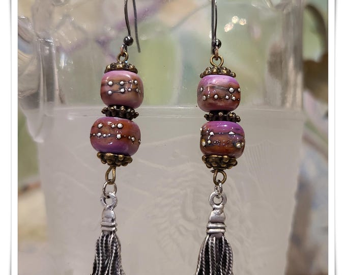 MIXED METALS DANGLE Earrings - Colorful Lampwork Beads, Hippie-Chic Design, Statement Earrings Using Silver and Brass Components