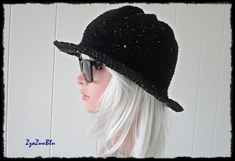 Black Cotton Crochet Tweed Hippie Floppy Hat Short Brim Etsy