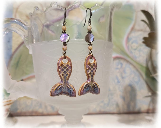TOPANGA CANYON COLLECTION "c.1969" - Trippy Hippie-Chic Dangle Porcelain Earrings, Bohemian Ceramic EarArt [TCC26-45]
