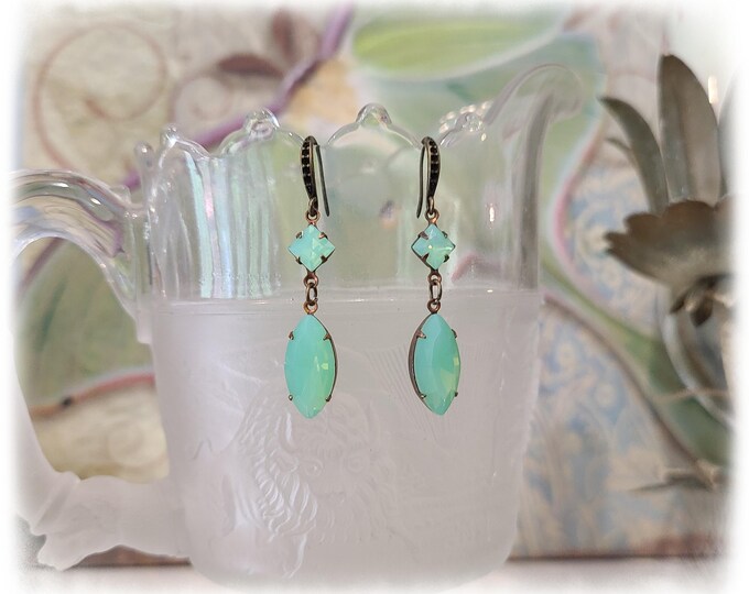 ARTISAN-MADE Sparkle & Flash Crystal Drop Earrings - Ultra-Faceted Mystic Opal Green Glass, Gypsy Ear Art, European Crystals