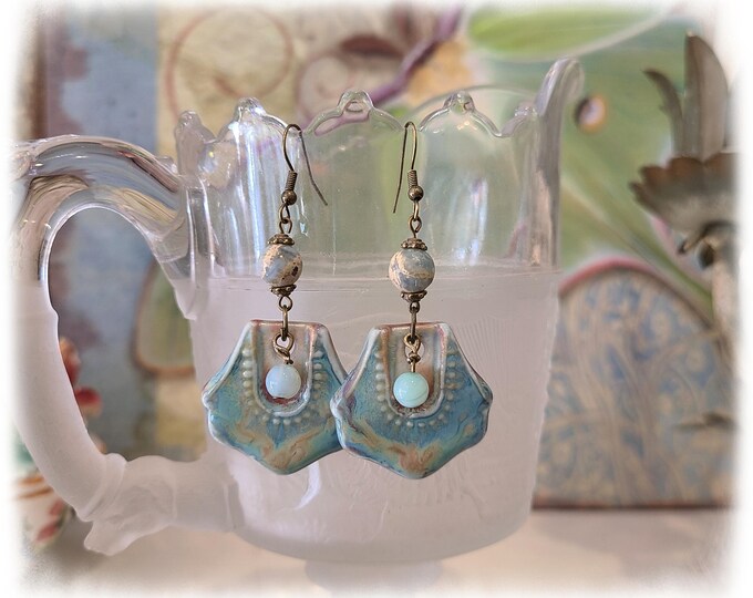 TOPANGA CANYON COLLECTION "c.1969" - Trippy Hippie-Chic Dangle Porcelain Earrings, Bohemian Ceramic EarArt [TCC26-13]