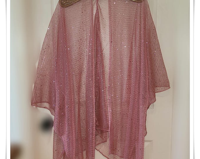 SHEER SPARKLY PINK Kimono - Flowing Hippie-Chic Haori, Beach Pool Coverup, Exotic & Bold Colorful Gypsy Robe  [K2660]