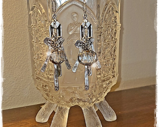 SILVER BOHO-HEART Hippie Earrings - Long Crystal Drops, Hippie-Chic Ear Art, Summer Festival 60's Style Love Earrings