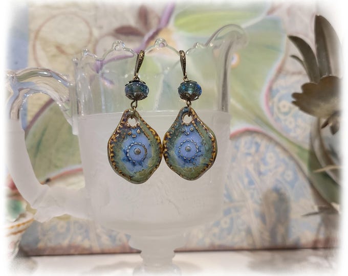 TOPANGA CANYON COLLECTION c.1969 - Trippy Hippie-Chic Dangle Porcelain Earrings, Boho Earrings, Lampwork Glass Beads - TCC26-34
