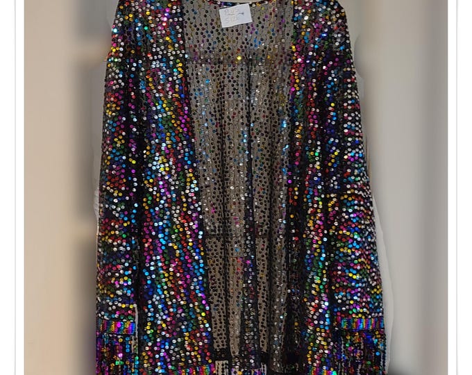 DAZZLING FESTIVAL JACKET!  Super Bling Sparkling Hippie Cloak, Plus-Size Concert Coat, Glittery Party Jacket
