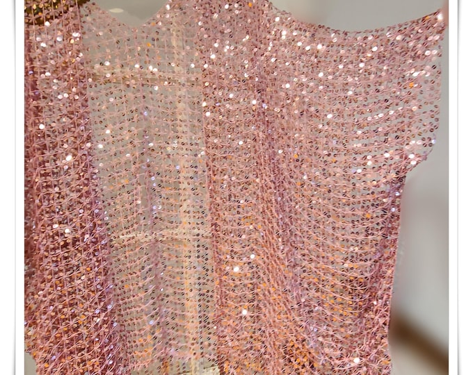SPARKLING PINK SEQUINED Kimono!  Stunning Super Bling Hippie Cloak, Spectacular Gypsy Festival Wrap, Glittering Party Coat [K2650]