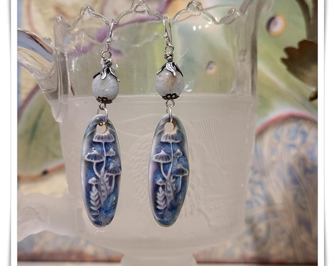 TOPANGA CANYON COLLECTION "c.1969" - Trippy Hippie-Chic Dangle Porcelain Earrings, Bohemian Ceramic EarArt [TCC26-15]