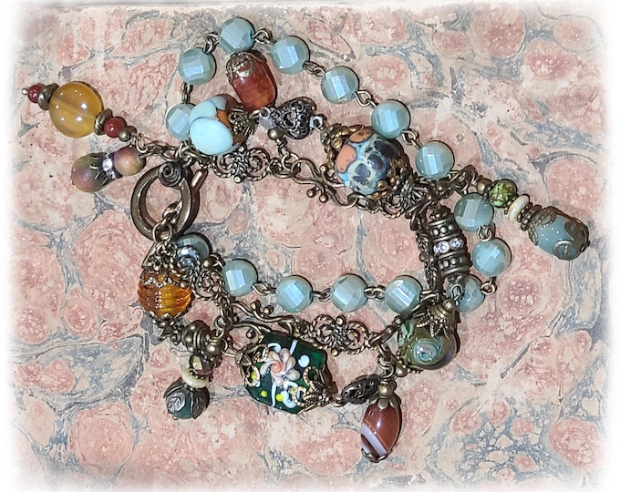 MONTAGE BOHÈME Keepsake Artwear - Handmade Assemblage Triple-Strand Bracelet, Exquisite Gypsy-Style Jewelry - No.1