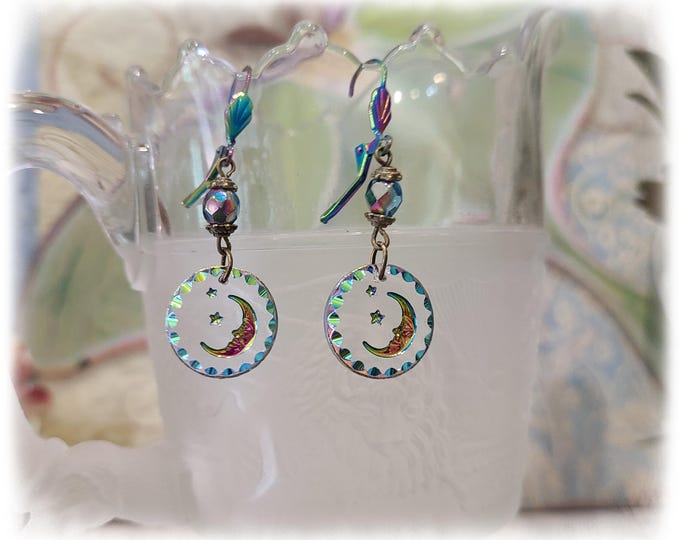 SUPER COLORFUL Rainbow Sparkle Celestial Drop Earrings - Ultra-Faceted Intaglio Drops, Vitrail Glass