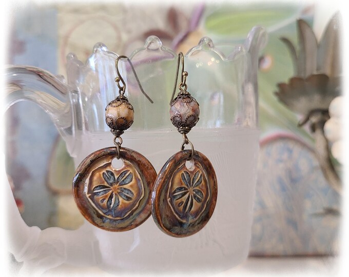TOPANGA CANYON COLLECTION "c.1969" - Trippy Hippie-Chic Dangle Porcelain Earrings, Bohemian Ceramic EarArt [TCC26-18]
