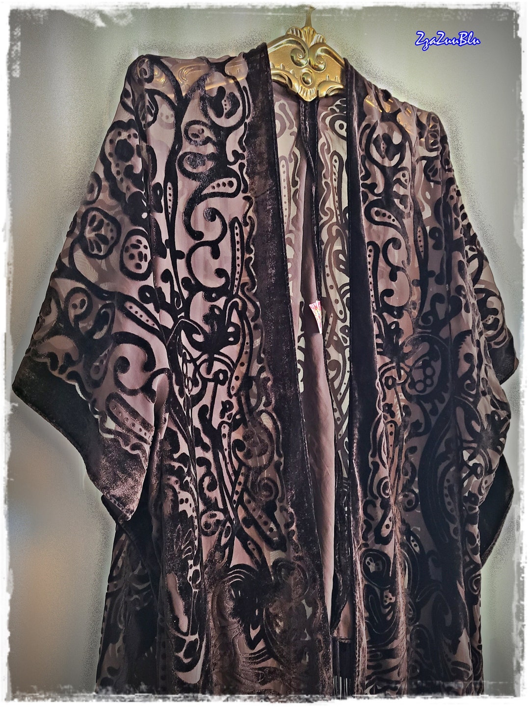 CHOCOLATE BROWN Kimono Burnout Velvet Boho Kimono Fringed Etsy