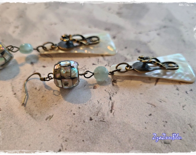 BEACHY-KEEN Beaded Earrings - "Hermosa Beach Collection" Surf Jewelry, Handmade GEMSTONE Ear Art, Mother of Pearl & Abalone Shell Beads