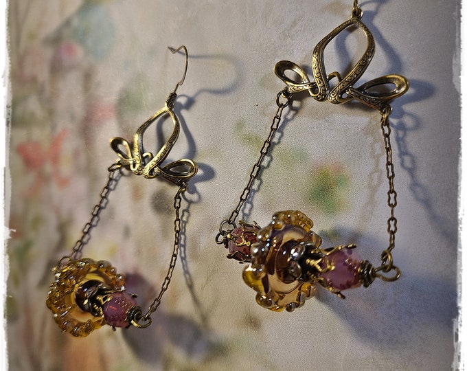 STYLISH GALA-READY Chandelier Earrings - Lampwork Beads & Czech Glass Drops, Swarovski Crystals, Exquisite EarArt, Beaded Hippie Earrings
