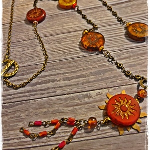 SUNSHINE CZECH GLASS Necklace - Bohemian Festival Jewelry, Glass Sun Beads, Sunshine Brass Chain, Wearable Art, Hippie-Chic Necklace