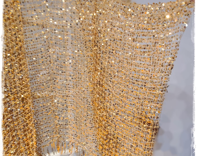 SPARKLING GOLD SEQUINED Kimono!  Stunning Super Bling Hippie Cloak, Spectacular Gypsy Festival Wrap, Glittering Party Coat [K2569]