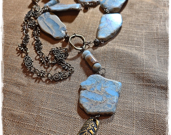 Aqua Terra Jasper Boho Necklace - Organic Bohemian Festival Jewelry, Sea Sediment Gemstone Beads, Hand-Beaded Chain, Wearable Hippie Art