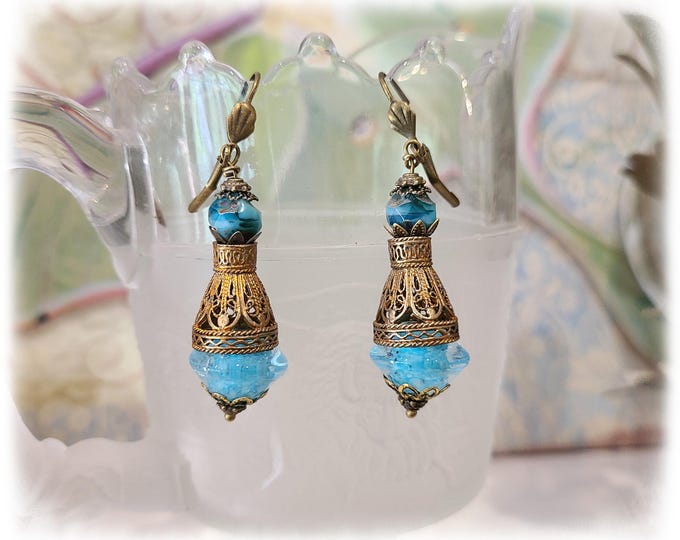 DRAMATIC REN-FAIRE-Style Drop Earrings - Lampwork Beads & Czech Glass Drops, Bohemian Dangle Drops, Gypsy Ear Art, Artisan-Made Beads