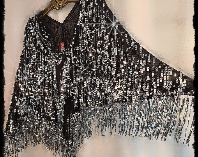 DAZZLING CONCERT SHAWL!  Super Bling Sparkling Hippie Cloak, X-L Gypsy Festival Wrap, Glittery Stevie Party Cape [SH2636]