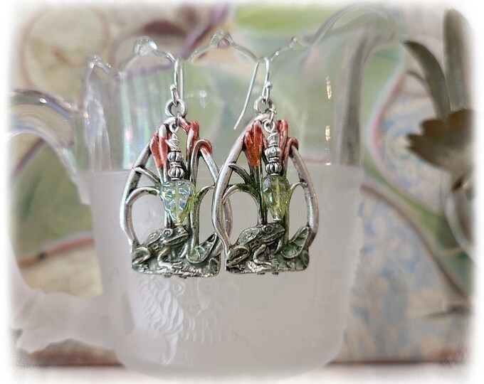 WHIMSICAL FUN FROG Earrings - Hand-painted Artisan Made, Frog & Lily Pad, Hippie-Chic Jewelry