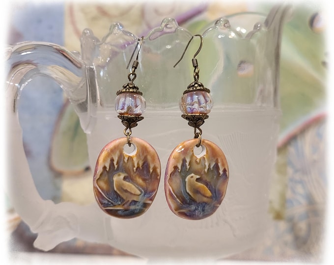 TOPANGA CANYON COLLECTION "c.1969" - Trippy Hippie-Chic Dangle Porcelain Earrings, Bohemian Ceramic EarArt [TCC26-16]