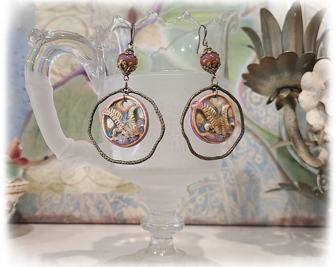 TOPANGA CANYON COLLECTION c.1969 - Trippy Hippie-Chic Dangle Porcelain Earrings, Boho Earrings, Lampwork Glass Beads - TCC26-30