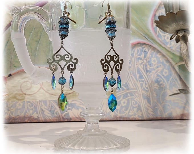 EXOTIC COLORFUL Xtra Long Sparkle & Flash Chandelier Earrings - Ultra-Faceted Vivid Vitrail Crystal Drops, Gypsy Ear Art, Moroccan Style