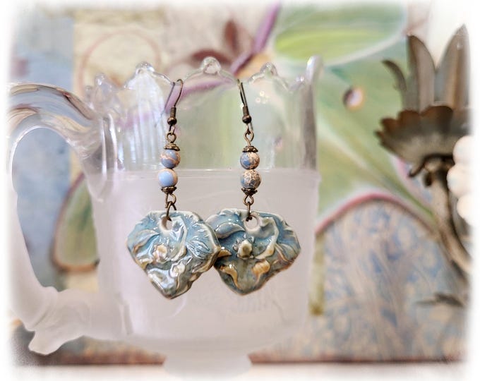 TOPANGA CANYON COLLECTION "c.1969" - Trippy Hippie-Chic Dangle Porcelain Earrings, Bohemian Ceramic EarArt [TCC26-26]